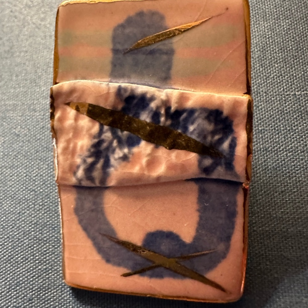 Vintage Handmade Rectangle Abstract Pink Blue Gol… - image 2